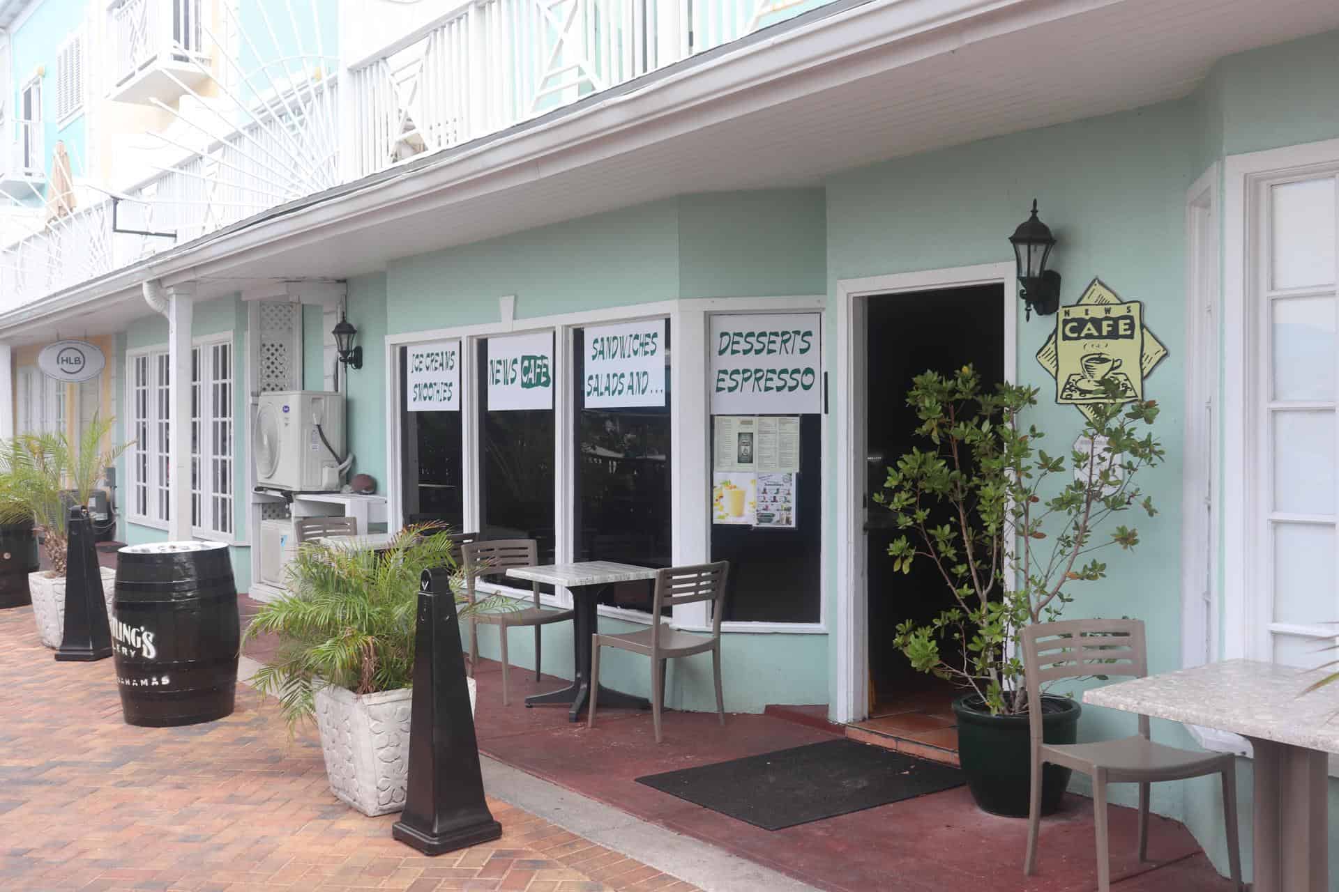 News cafe entrance outside dining sandyport nassau bahamas